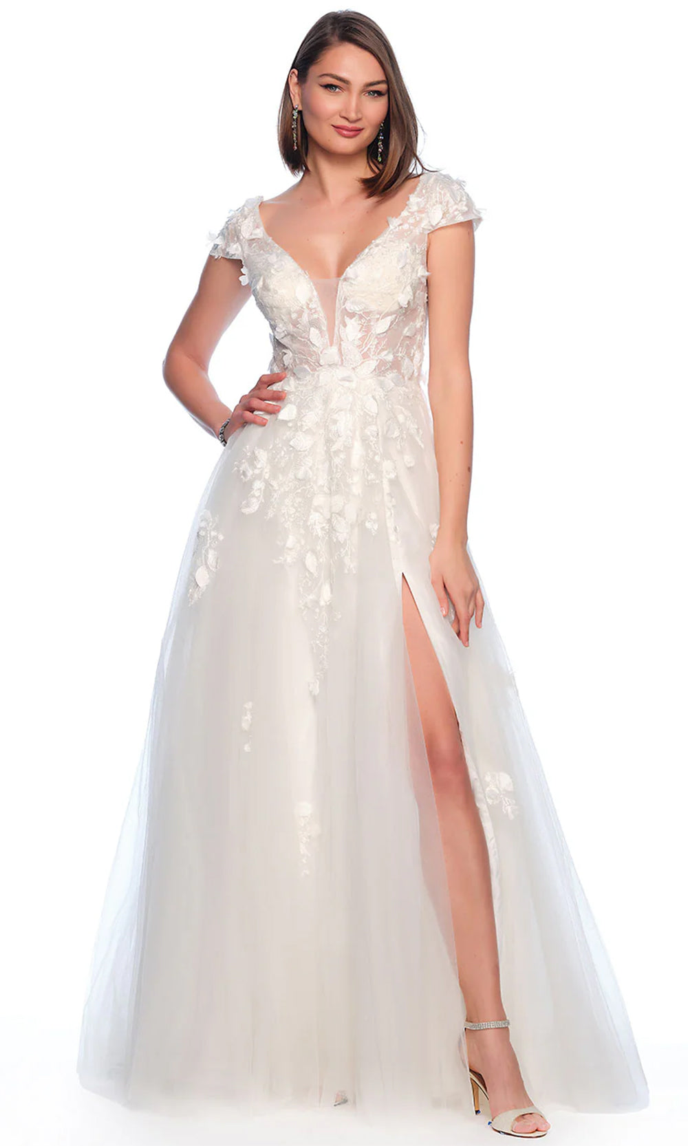 Dave & Johnny Bridal 12013 - Embroidered Bridal Gown Wedding Dresses 0 / Ivory