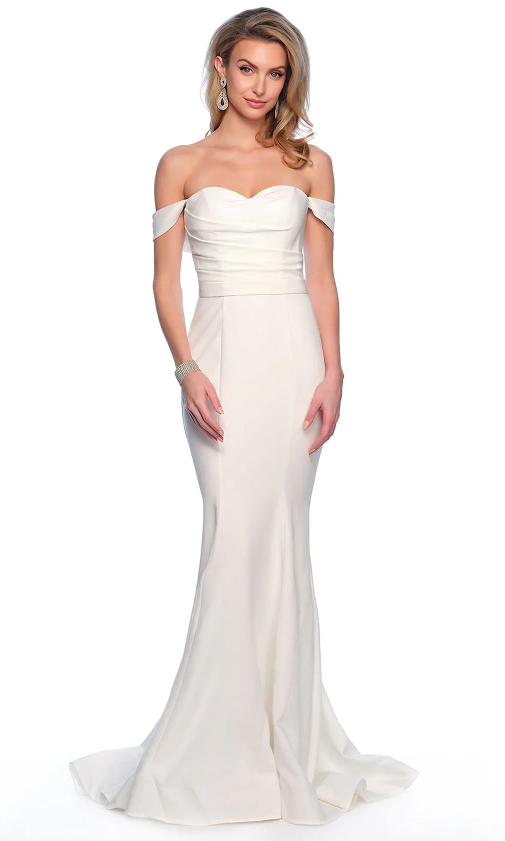 Dave & Johnny Bridal 12087 - Draped Off Shoulder Bridal Gown Wedding Dresses 0 / Ivory