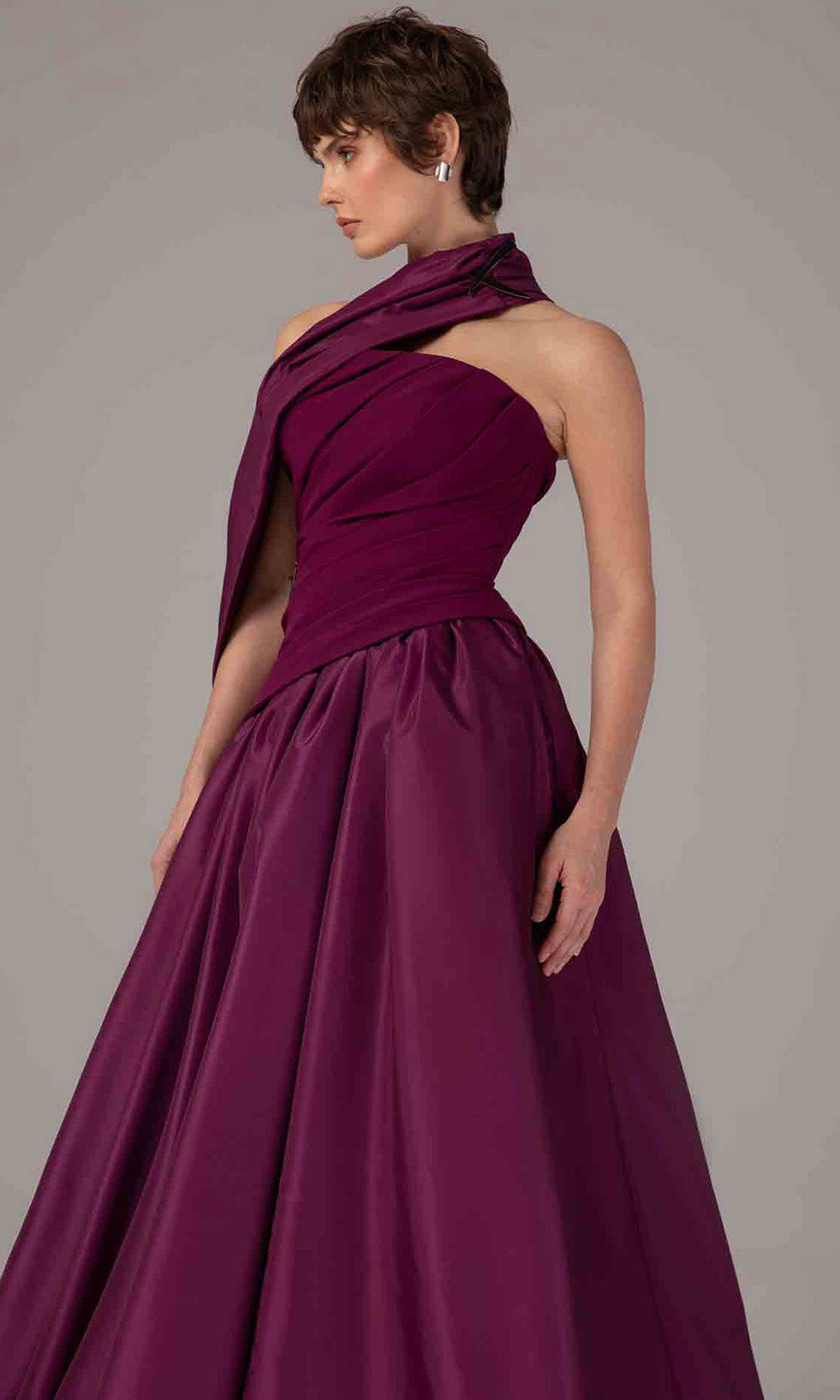 MNM COUTURE E0089 - Draped Bodice Satin Evening Gown Formal Gowns Purple