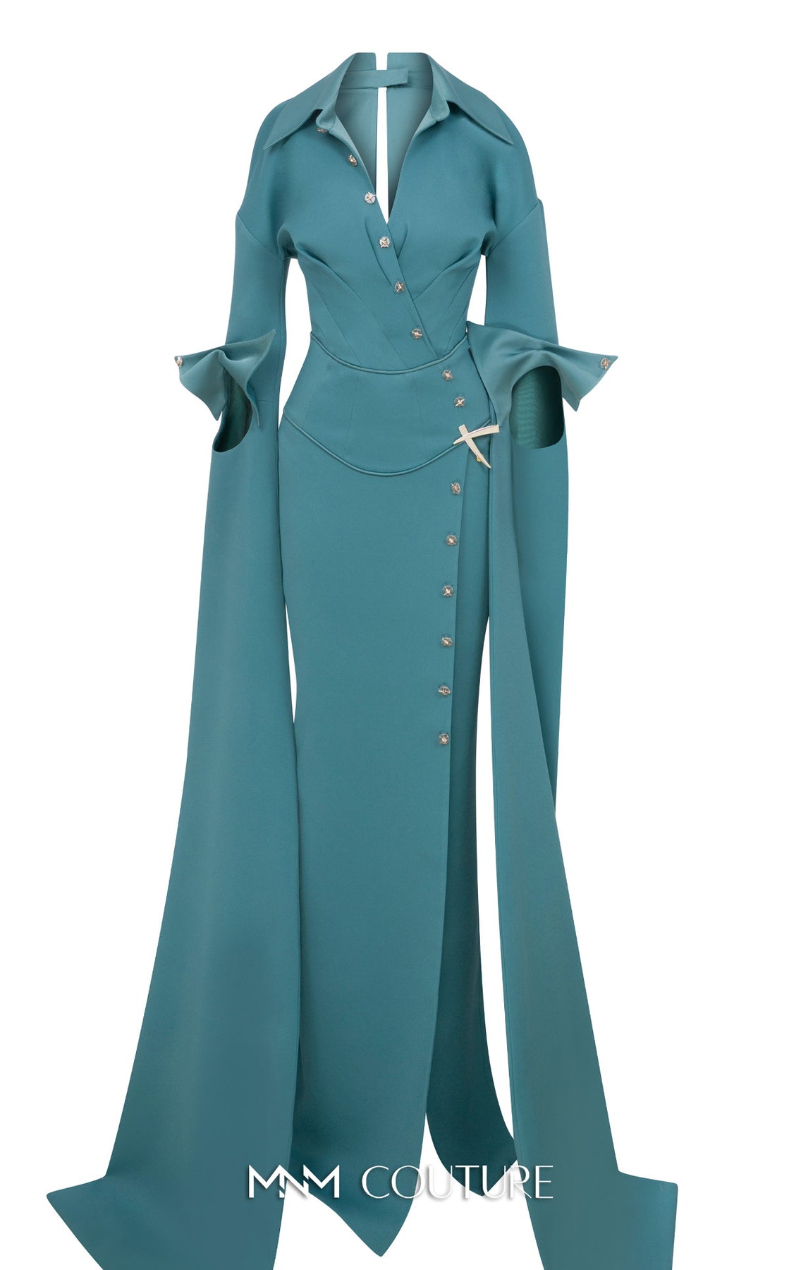 MNM Couture E0094 - Wrap Bodice Cape Sleeve Gown