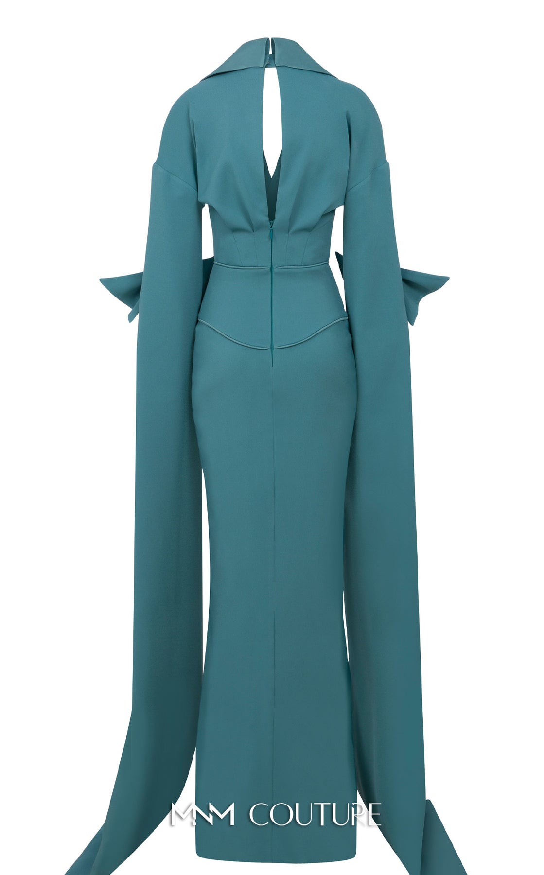 MNM Couture E0094 - Wrap Bodice Cape Sleeve Gown
