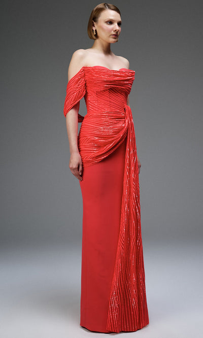 MNM Couture E0104 - Sweetheart Neck Draped Column Gown Prom Dresses