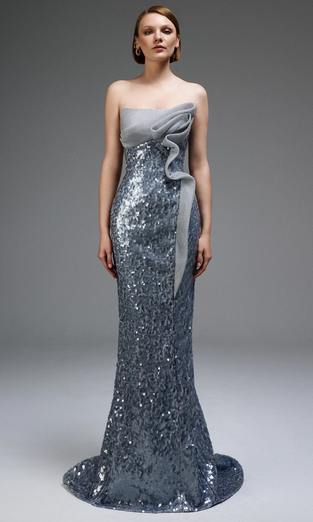 MNM COUTURE E0105 - Ruffle Accent Strapless Fitted Gown Mother of the Bride Dresses