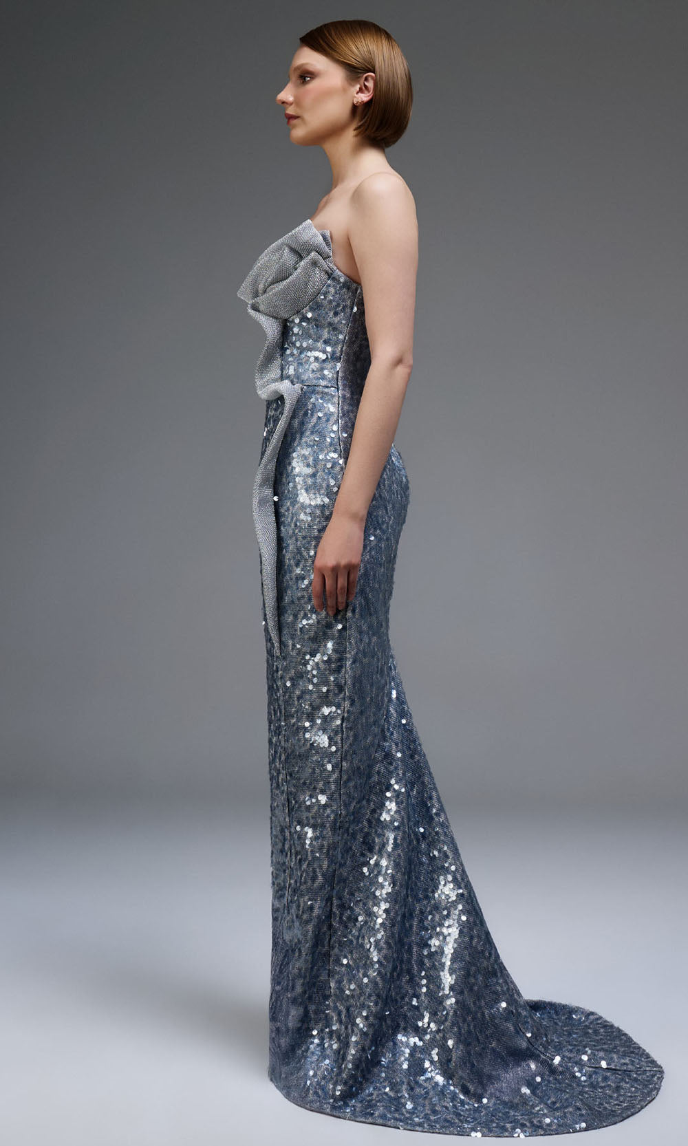 MNM COUTURE E0105 - Ruffle Accent Strapless Fitted Gown Mother of the Bride Dresses