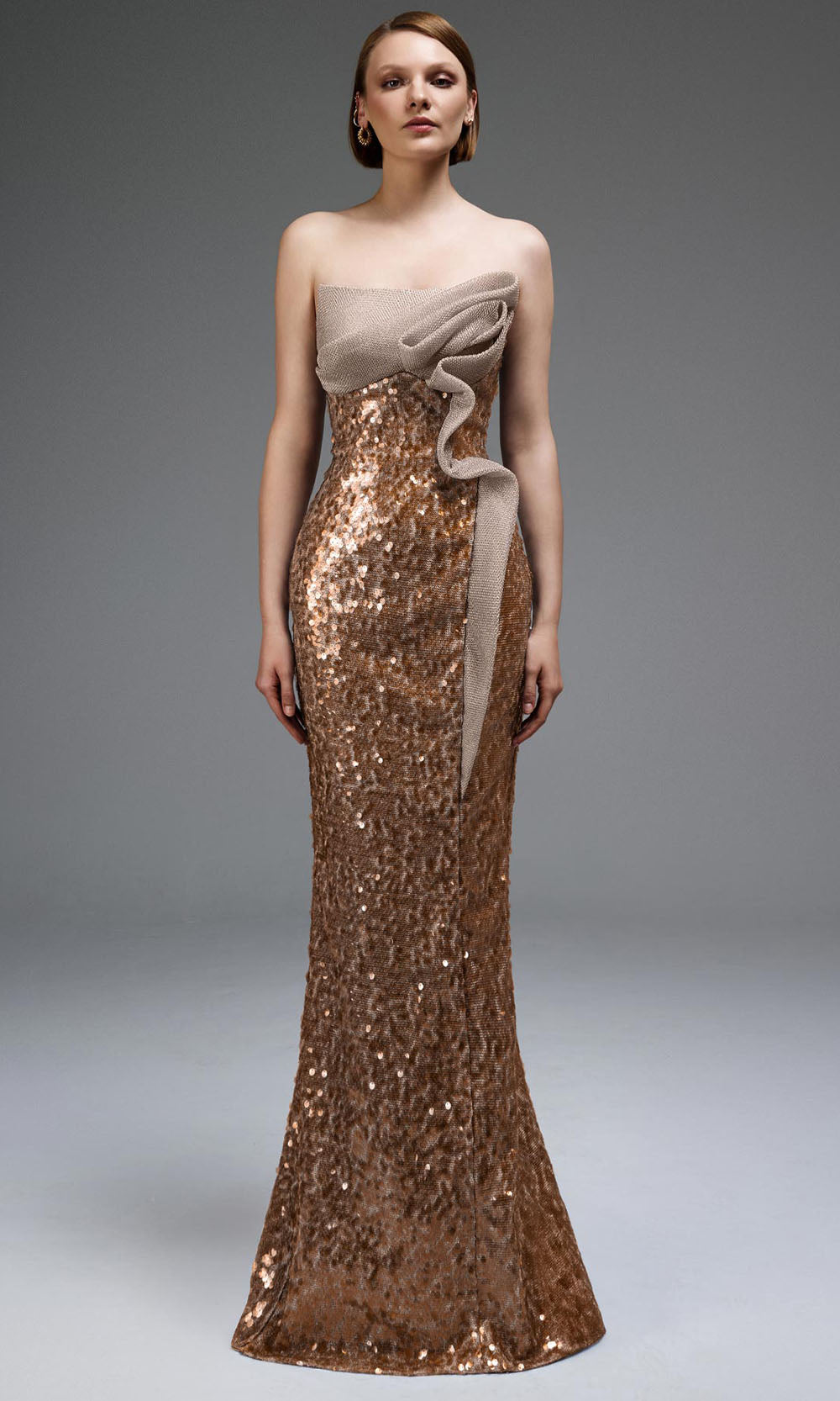 MNM COUTURE E0105 - Ruffle Accent Strapless Fitted Gown Mother of the Bride Dresses