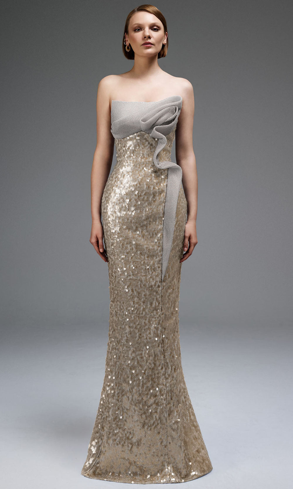 MNM COUTURE E0105 - Ruffle Accent Strapless Fitted Gown Mother of the Bride Dresses