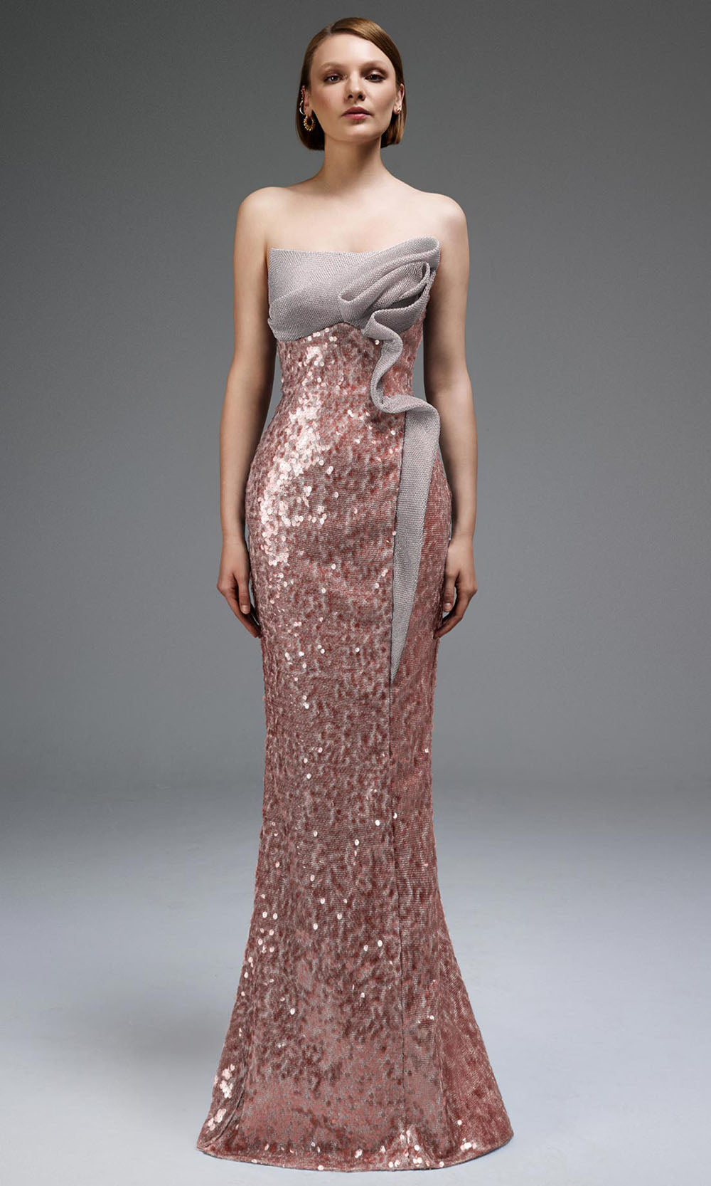 MNM COUTURE E0105 - Ruffle Accent Strapless Fitted Gown Mother of the Bride Dresses