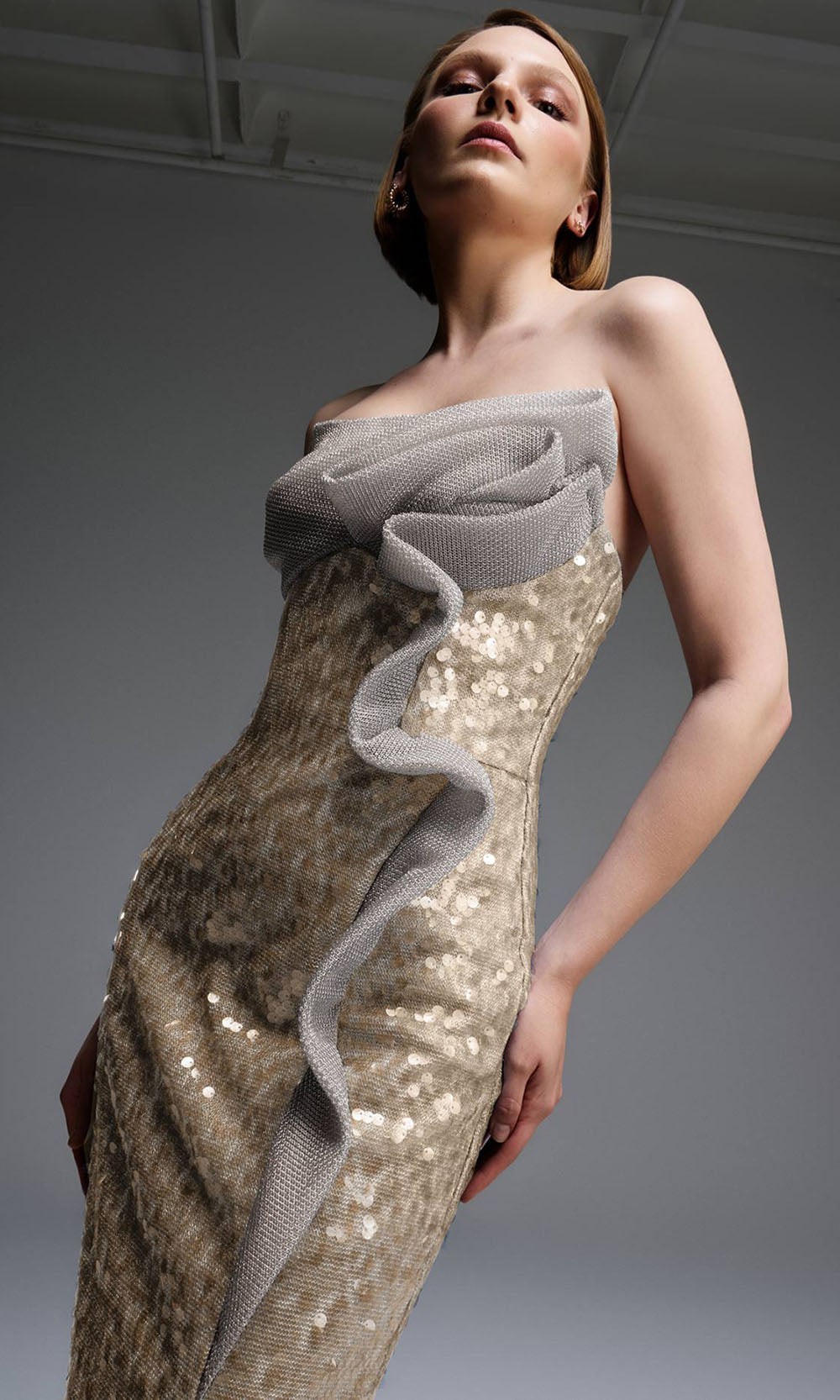 MNM COUTURE E0105 - Ruffle Accent Strapless Fitted Gown Mother of the Bride Dresses