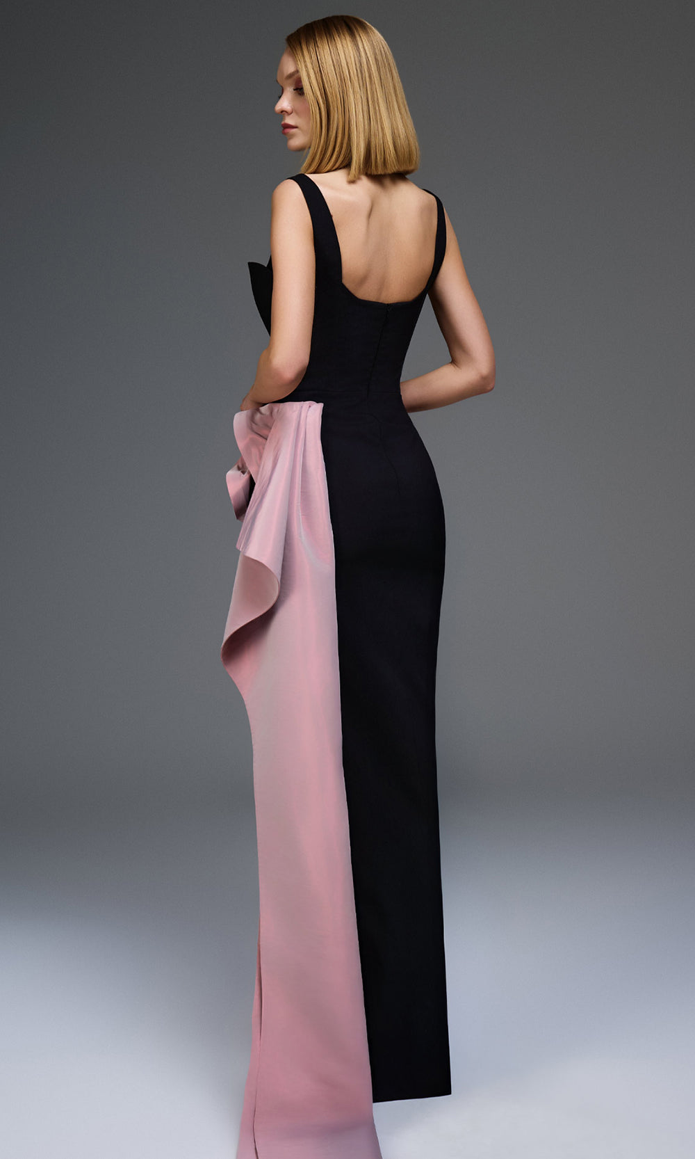 MNM COUTURE E0117 - Wavy Tassel Train Sleeveless Gown Mother of the Bride Dresses in Black Pink