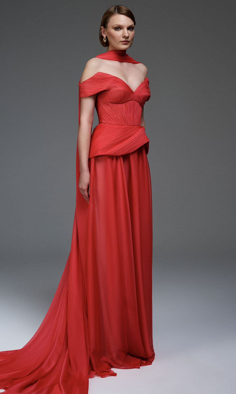 MNM COUTURE E0119 - Peplum Waist Sweetheart A-Line Gown Prom Dresses in Coral