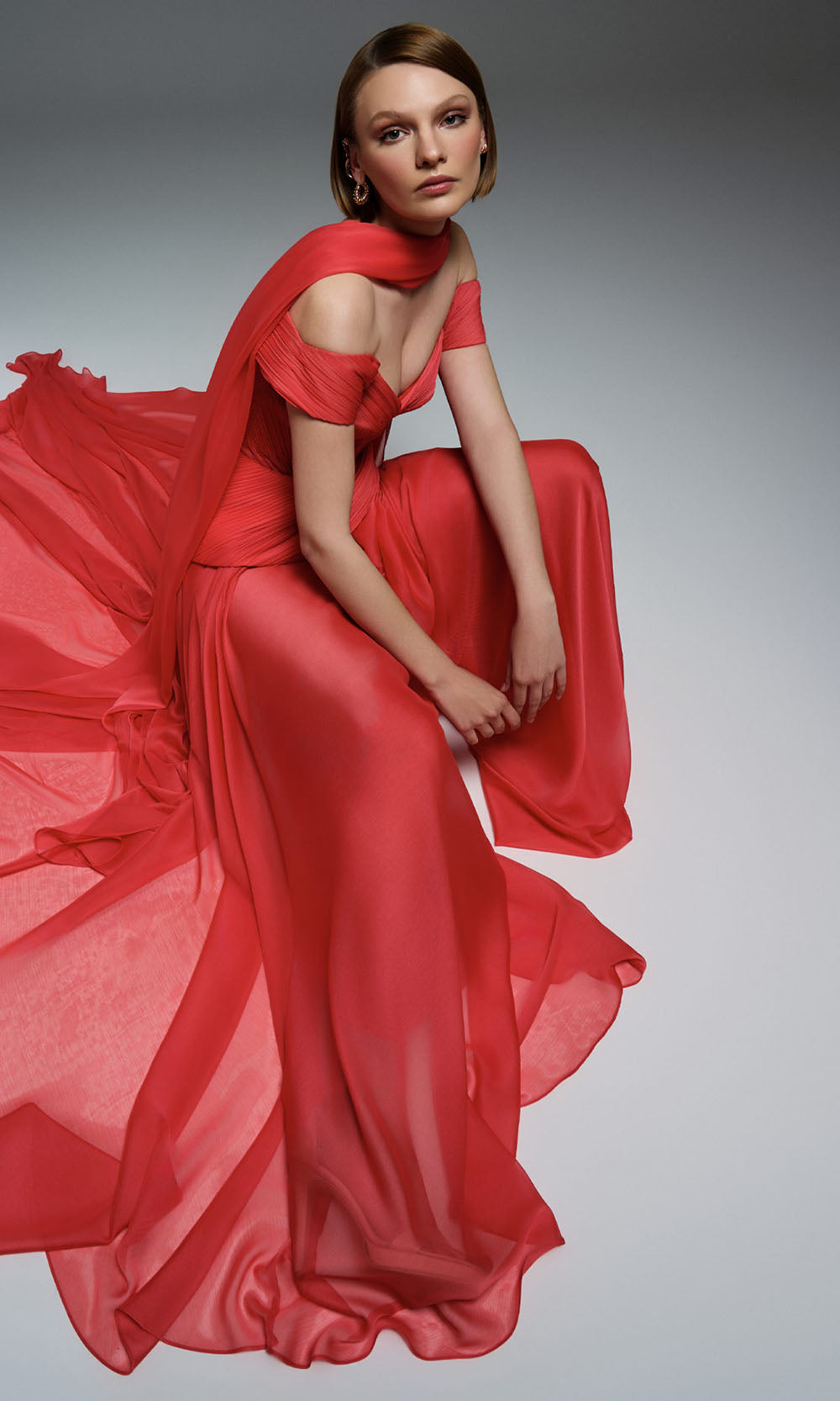 MNM COUTURE E0119 - Peplum Waist Sweetheart A-Line Gown Prom Dresses in Coral
