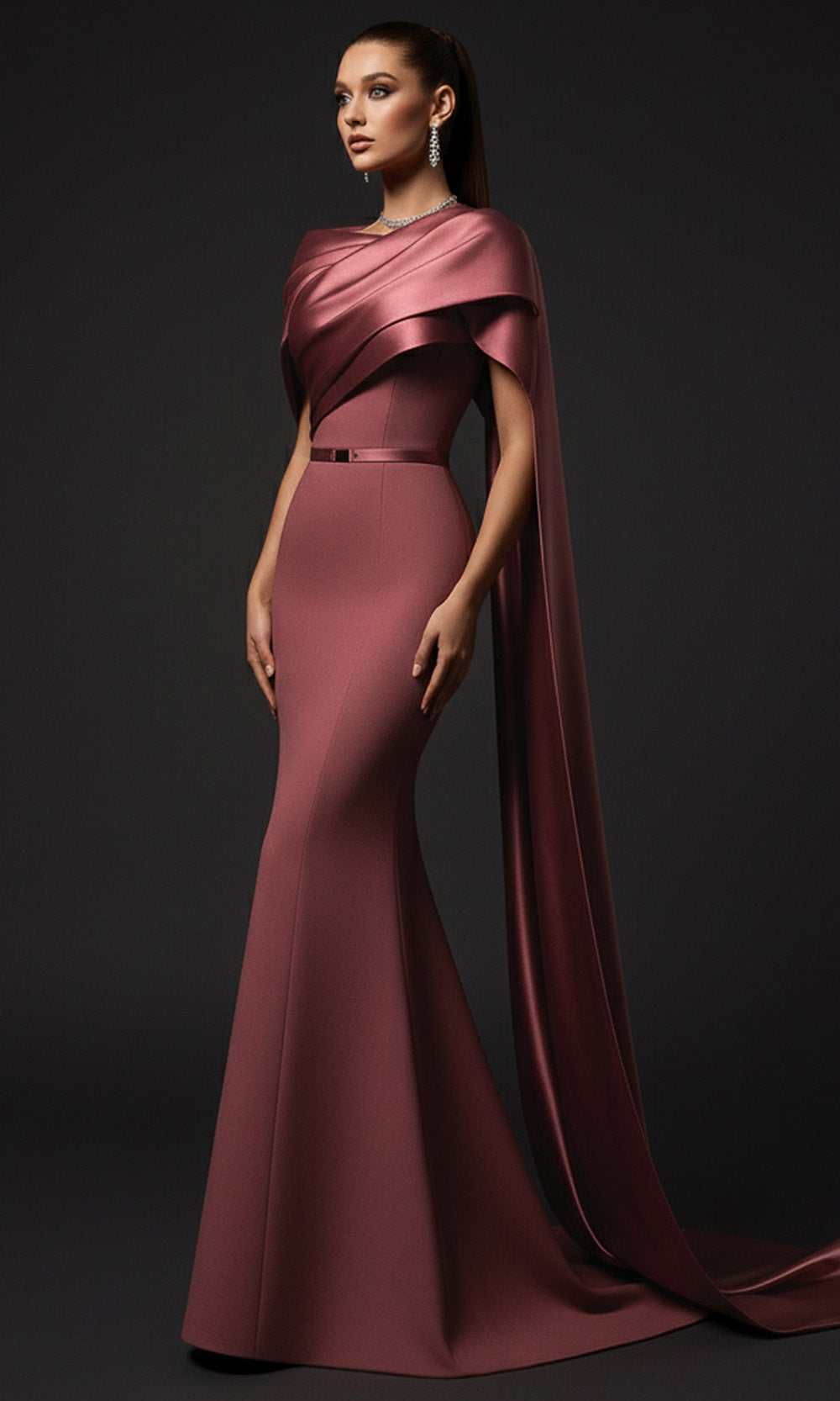 MNM COUTURE E0125 - Asymmetrical Draped Neckline Evening Gown Mother of the Bride Dresses in Pink 