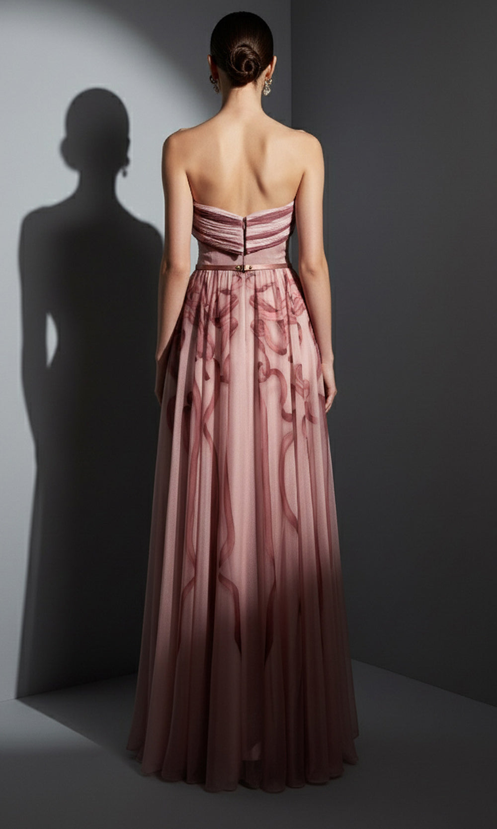 MNM COUTURE E0129 - A-Line Printed Evening Dress with Belt Prom Dresses in Pink 
