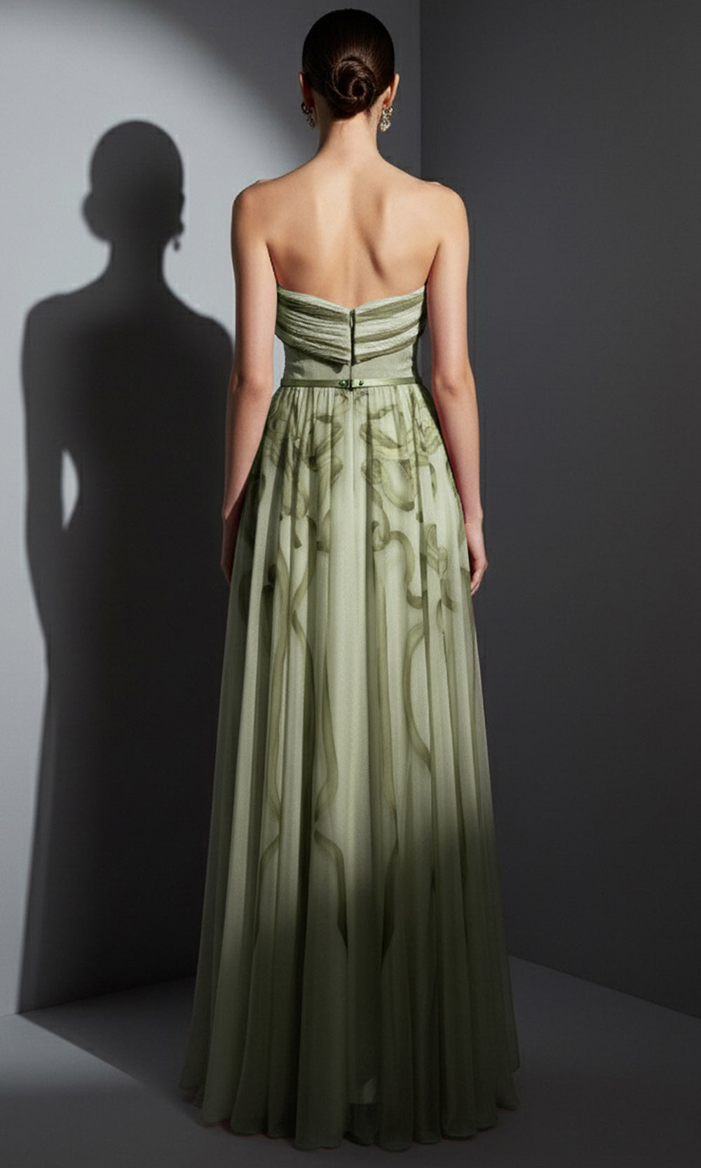 MNM COUTURE E0129 - A-Line Printed Evening Dress with Belt Prom Dresses in Olive 