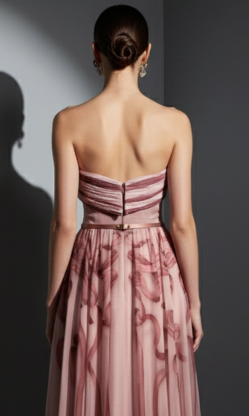 MNM COUTURE E0129 - A-Line Printed Evening Dress with Belt Prom Dresses in Pink 