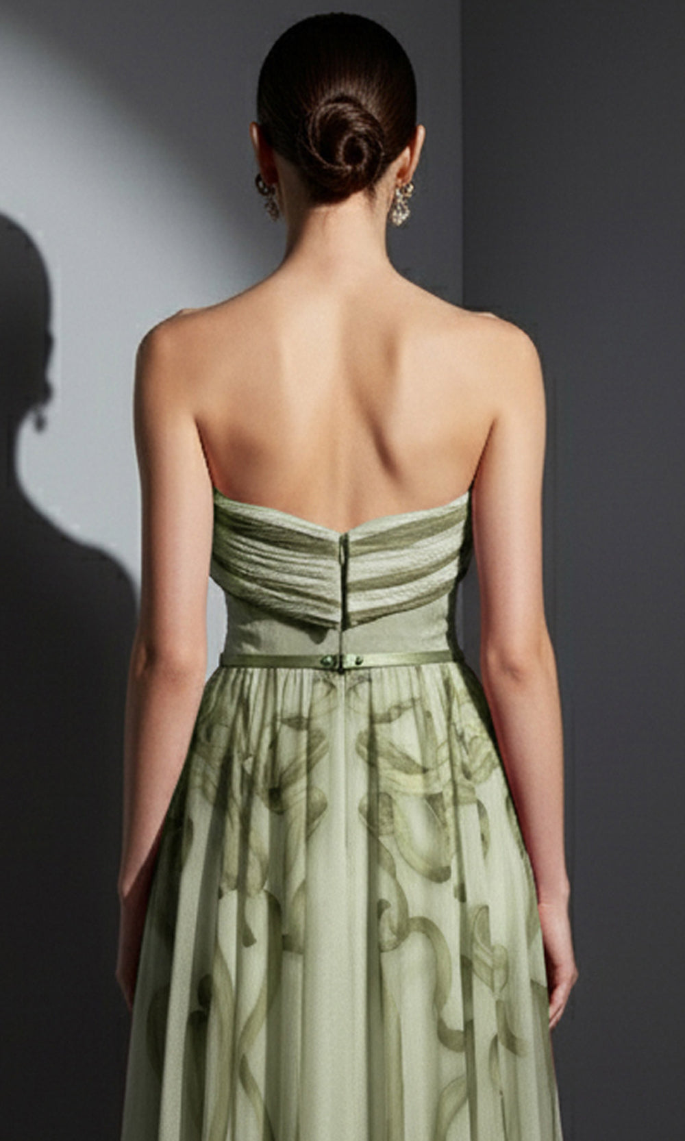 MNM COUTURE E0129 - A-Line Printed Evening Dress with Belt Prom Dresses in Olive 