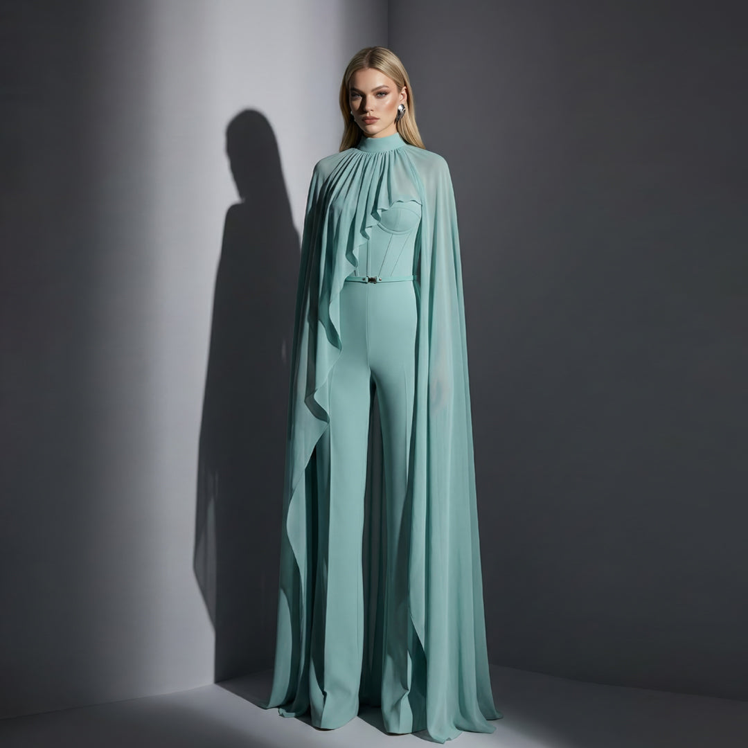 MNM COUTURE E0143 - Corset High Neck Jumpsuit with Belt