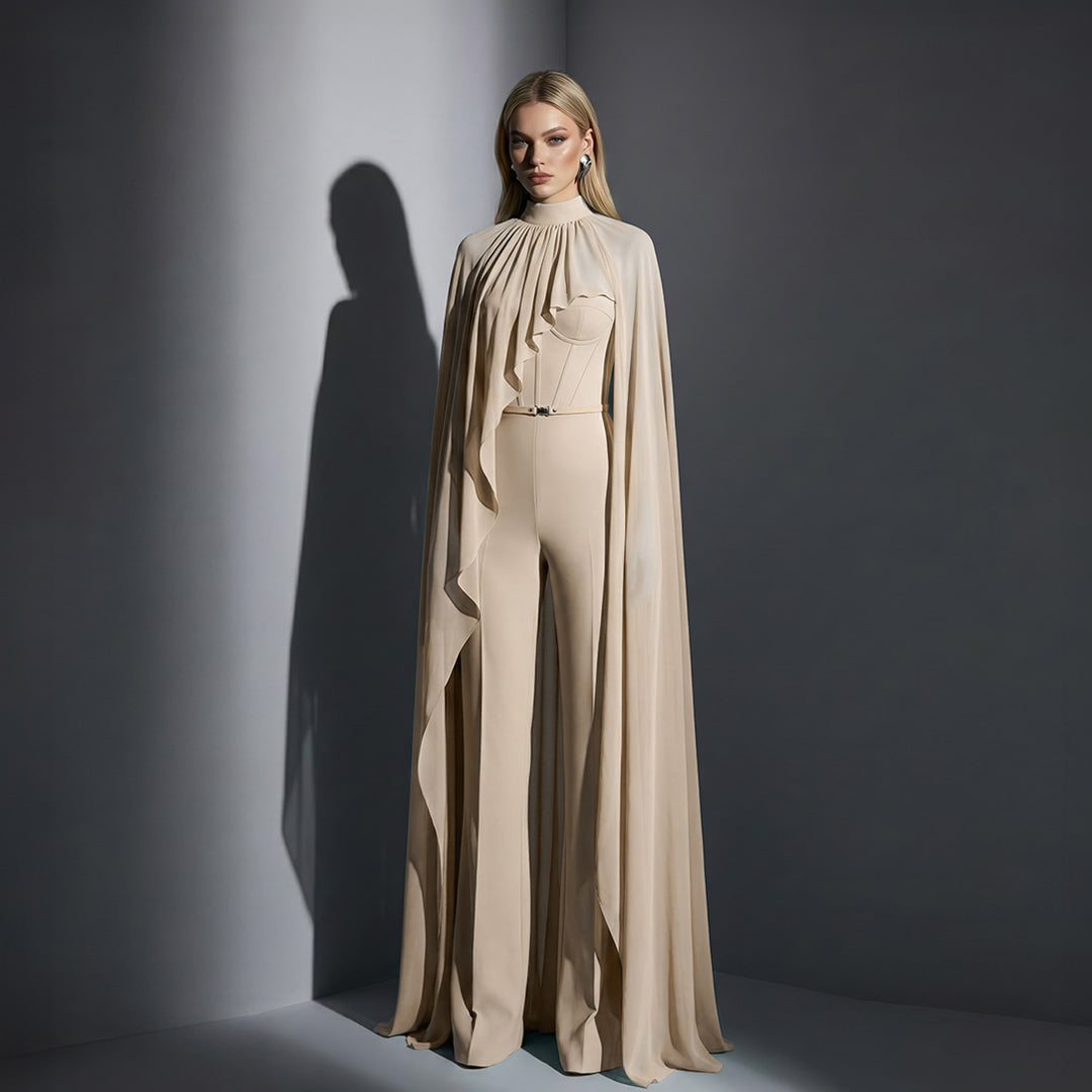 MNM COUTURE E0143 - Corset High Neck Jumpsuit with Belt