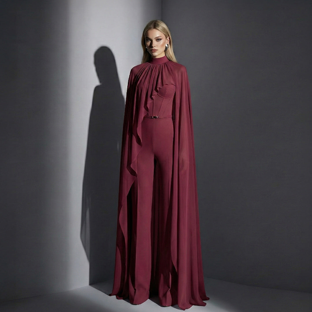 MNM COUTURE E0143 - Corset High Neck Jumpsuit with Belt