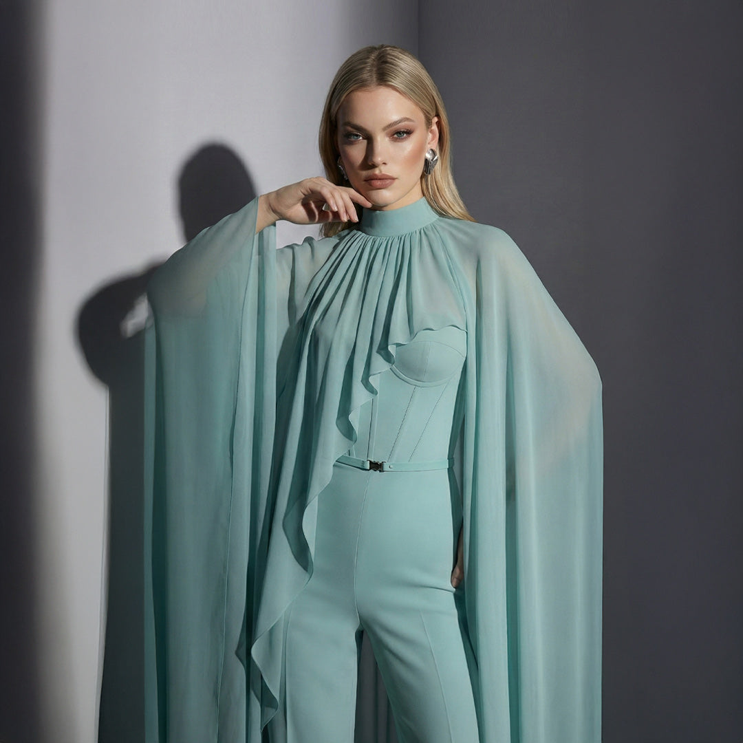 MNM COUTURE E0143 - Corset High Neck Jumpsuit with Belt