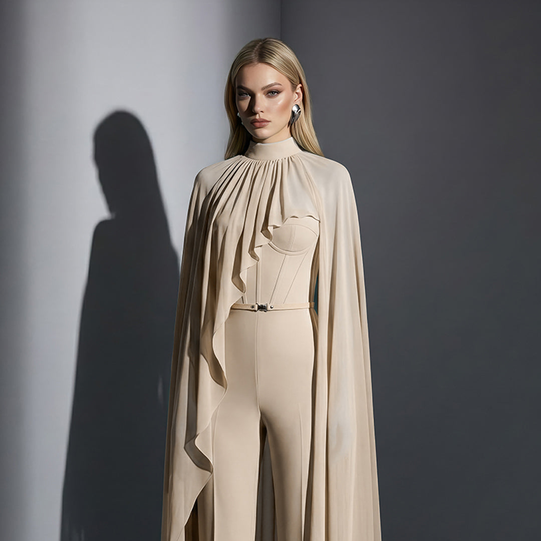 MNM COUTURE E0143 - Corset High Neck Jumpsuit with Belt