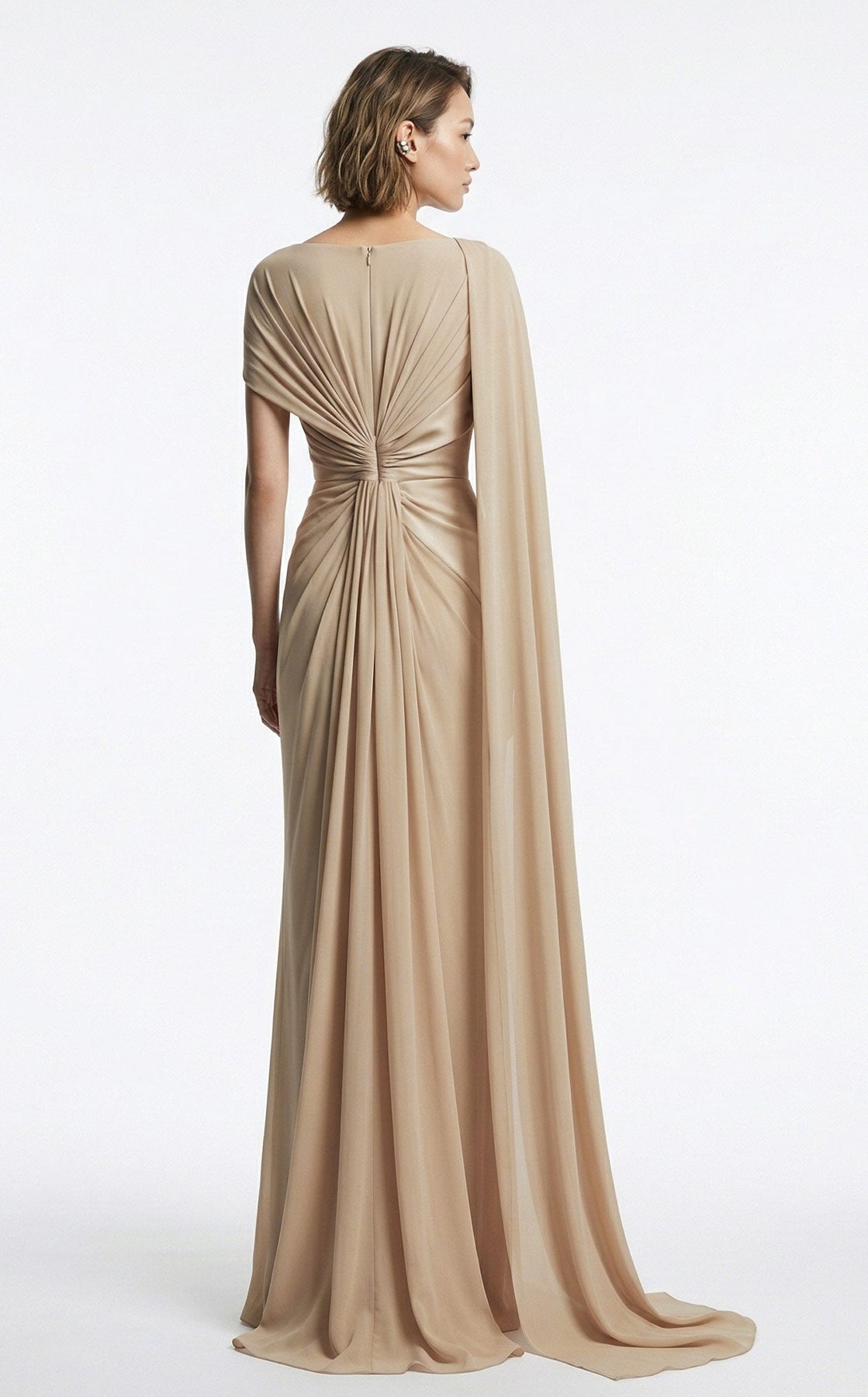 MNM COUTURE E0160 - Bateau Neck Draped Column Evening Gown
