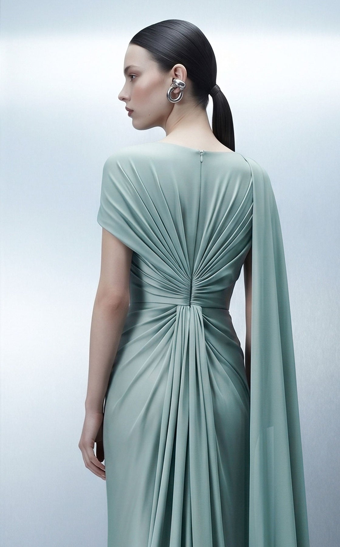 MNM COUTURE E0160 - Bateau Neck Draped Column Evening Gown