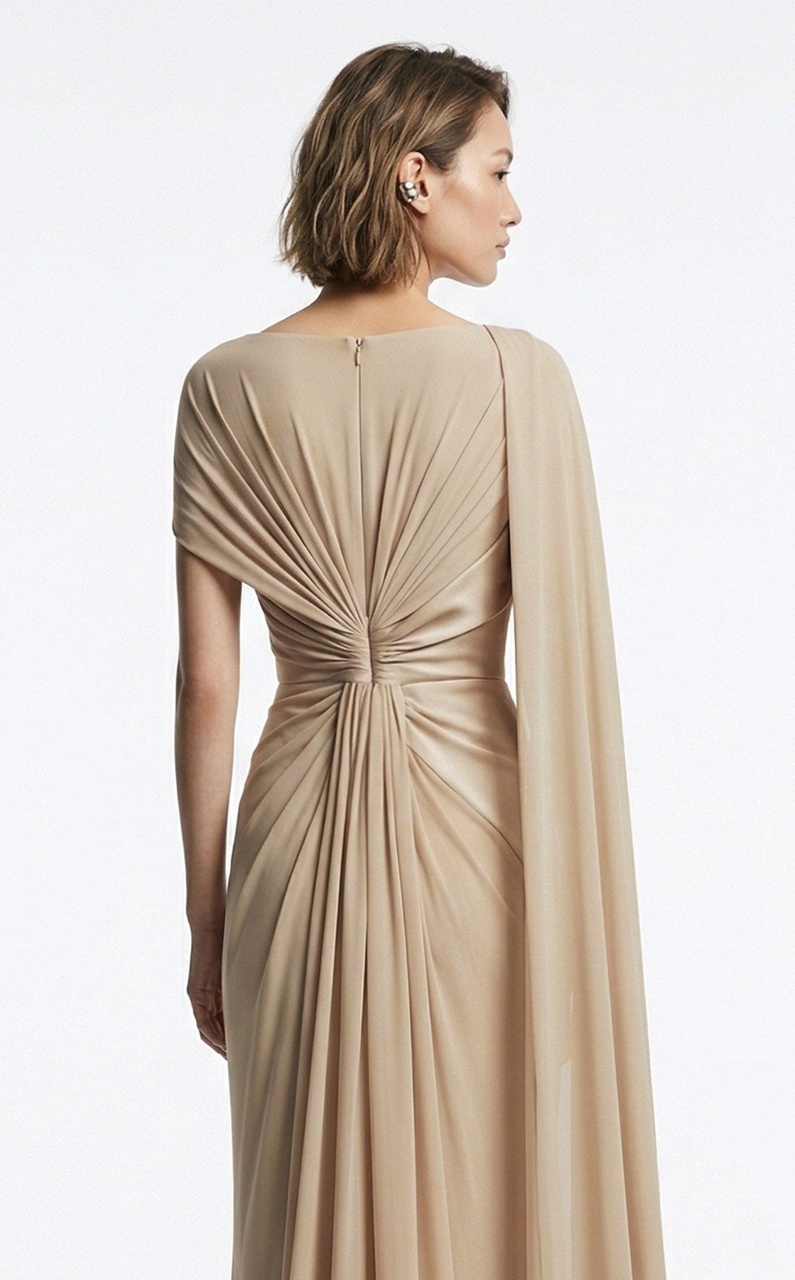 MNM COUTURE E0160 - Bateau Neck Draped Column Evening Gown