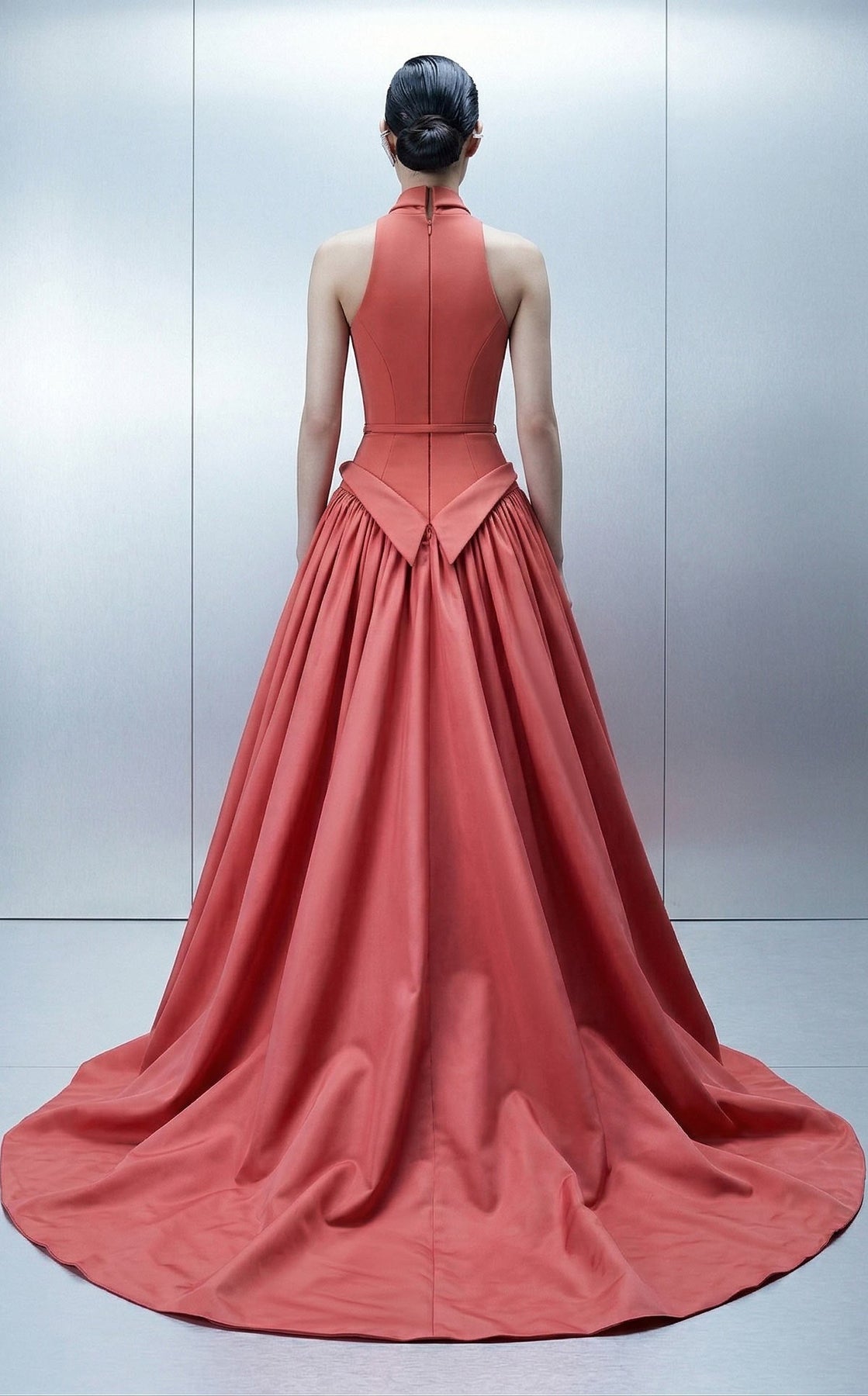 MNM COUTURE E0163 - Draped Basque Waist Sleeveless Evening Gown