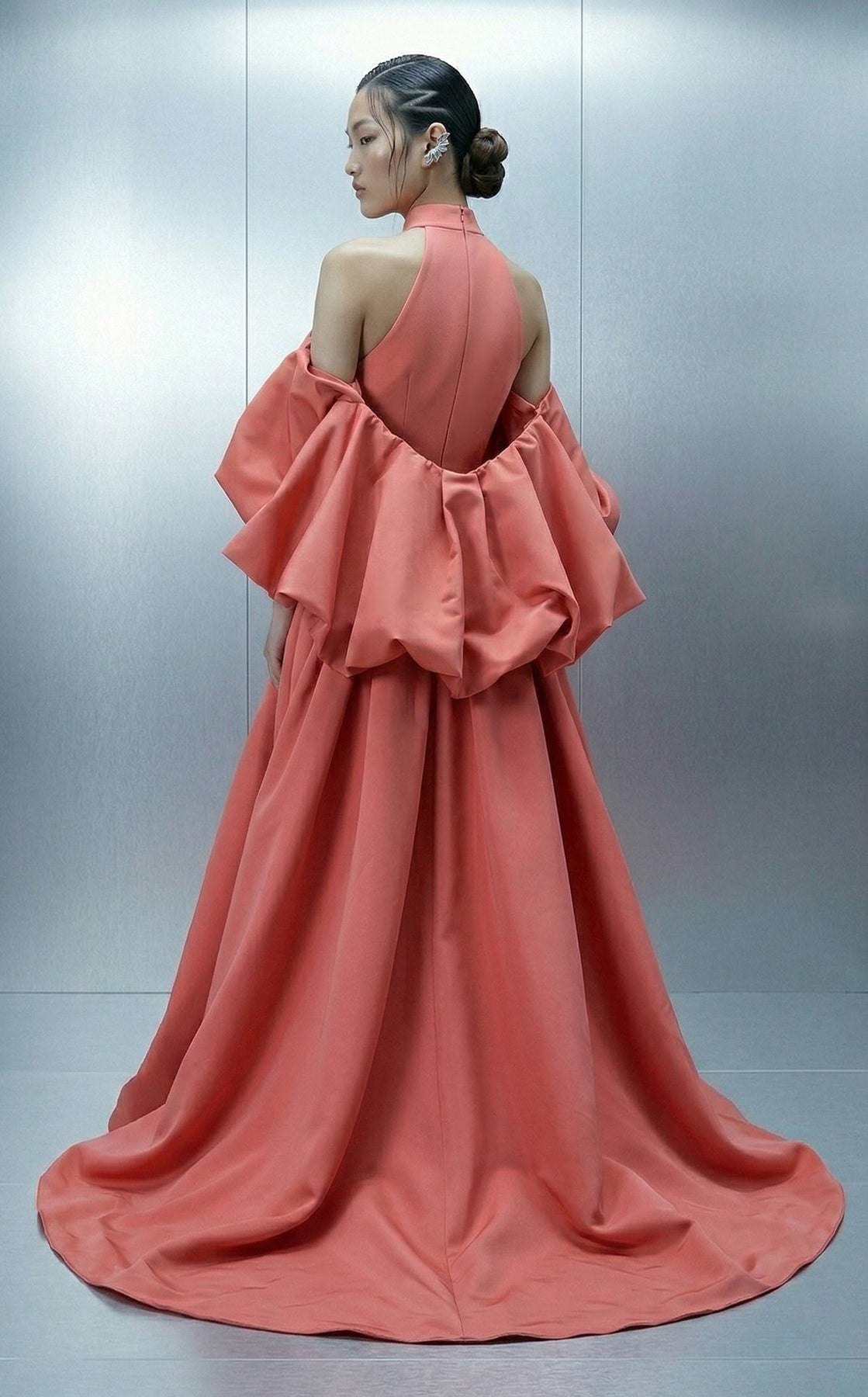 MNM COUTURE E0163 - Draped Basque Waist Sleeveless Evening Gown