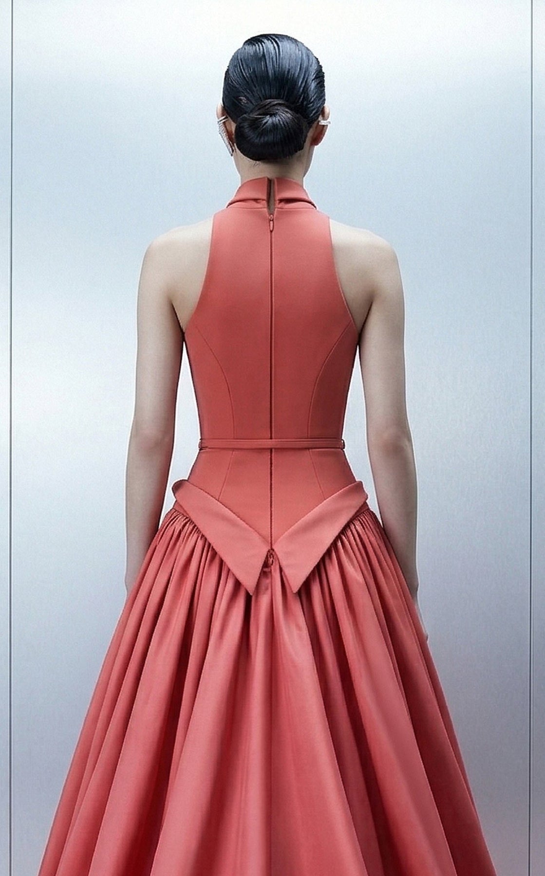 MNM COUTURE E0163 - Draped Basque Waist Sleeveless Evening Gown