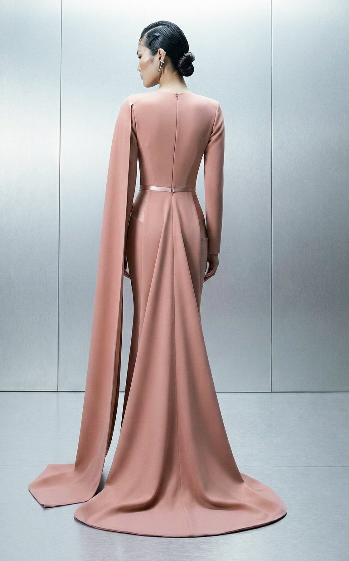 MNM COUTURE E0166 - Draped Jewel Neck Evening Gown with Cape