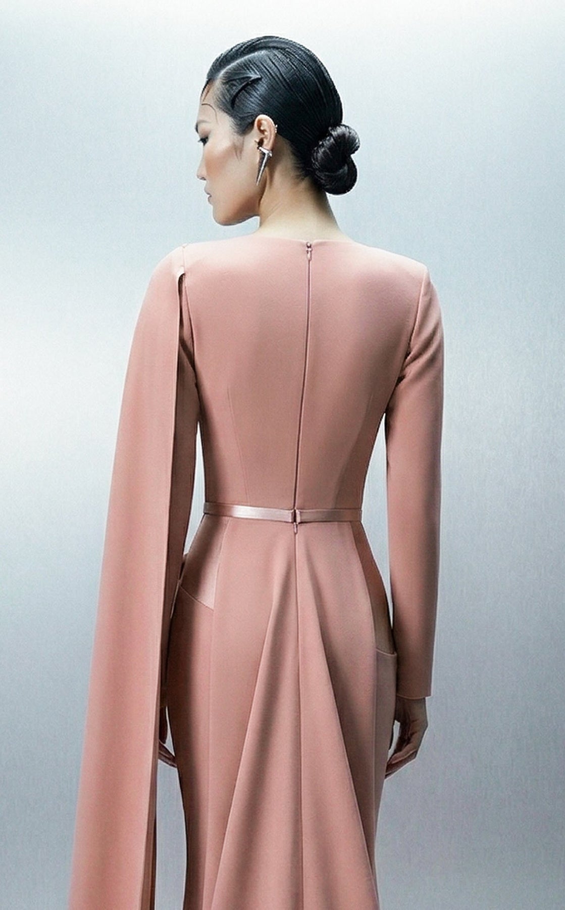 MNM COUTURE E0166 - Draped Jewel Neck Evening Gown with Cape