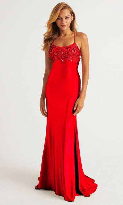 Faviana E11201 - Lace-Up Back Sequin Embellished Gown Prom Dresses