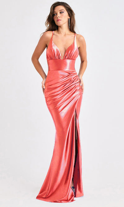 Faviana E11423 - V-Neckline Bodycon Satin Evening Gown Prom Dresses