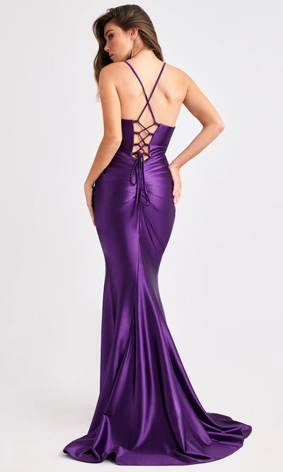 Faviana E11423 - V-Neckline Bodycon Satin Evening Gown Prom Dresses