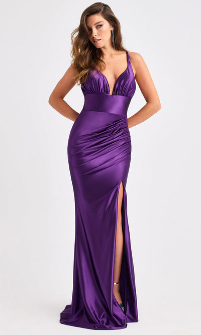 Faviana E11423 - V-Neckline Bodycon Satin Evening Gown Prom Dresses