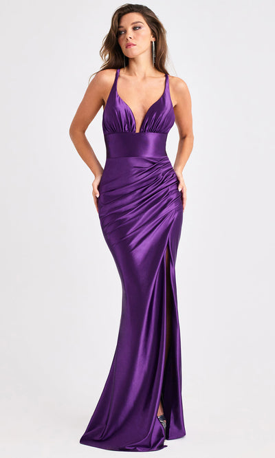 Faviana E11423 - V-Neckline Bodycon Satin Evening Gown Prom Dresses