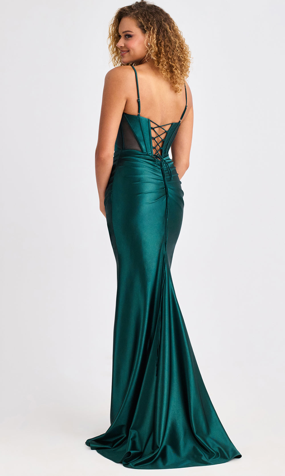 Faviana E11456 - Lace-Up Back Satin Ruched Dress Prom Dresses