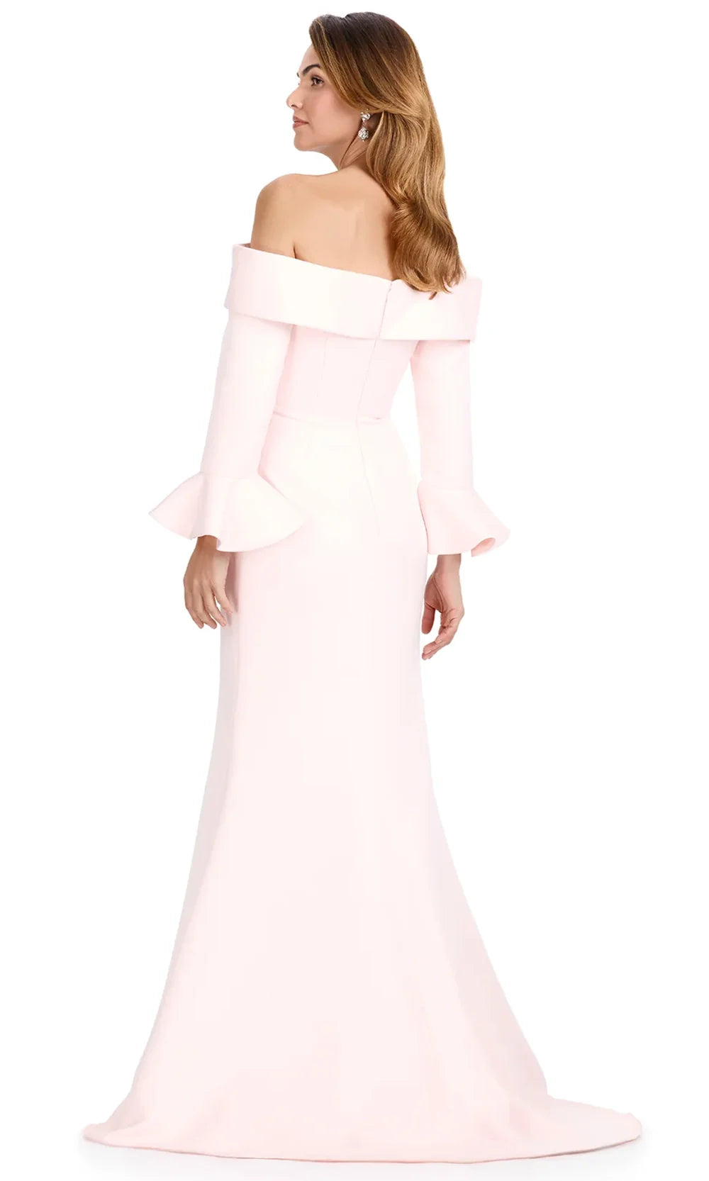 Ashley Lauren E12093 - Beaded Waist Off Shoulder Mermaid Dress in Blush