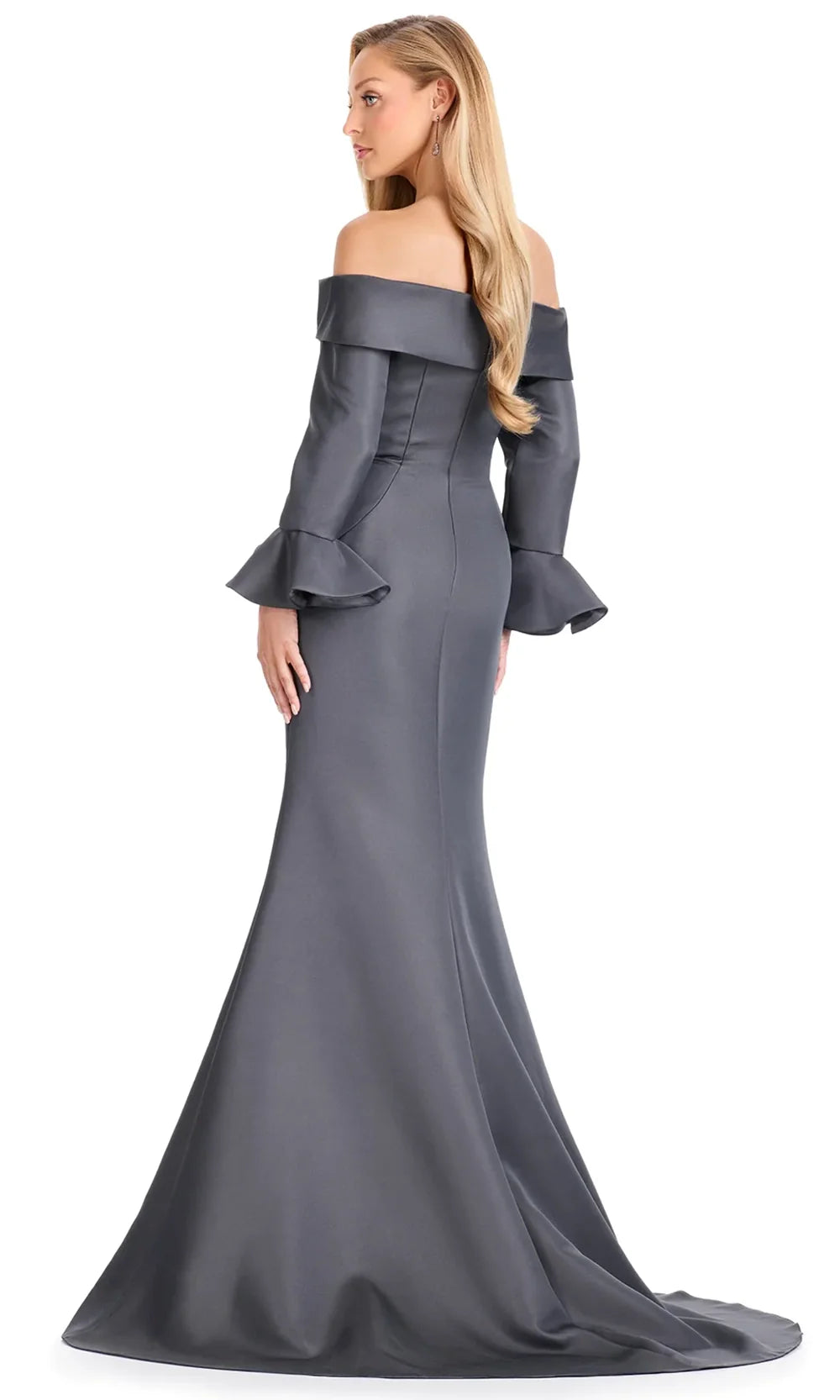 Ashley Lauren E12093 - Beaded Waist Off Shoulder Mermaid Dress in Charcoal