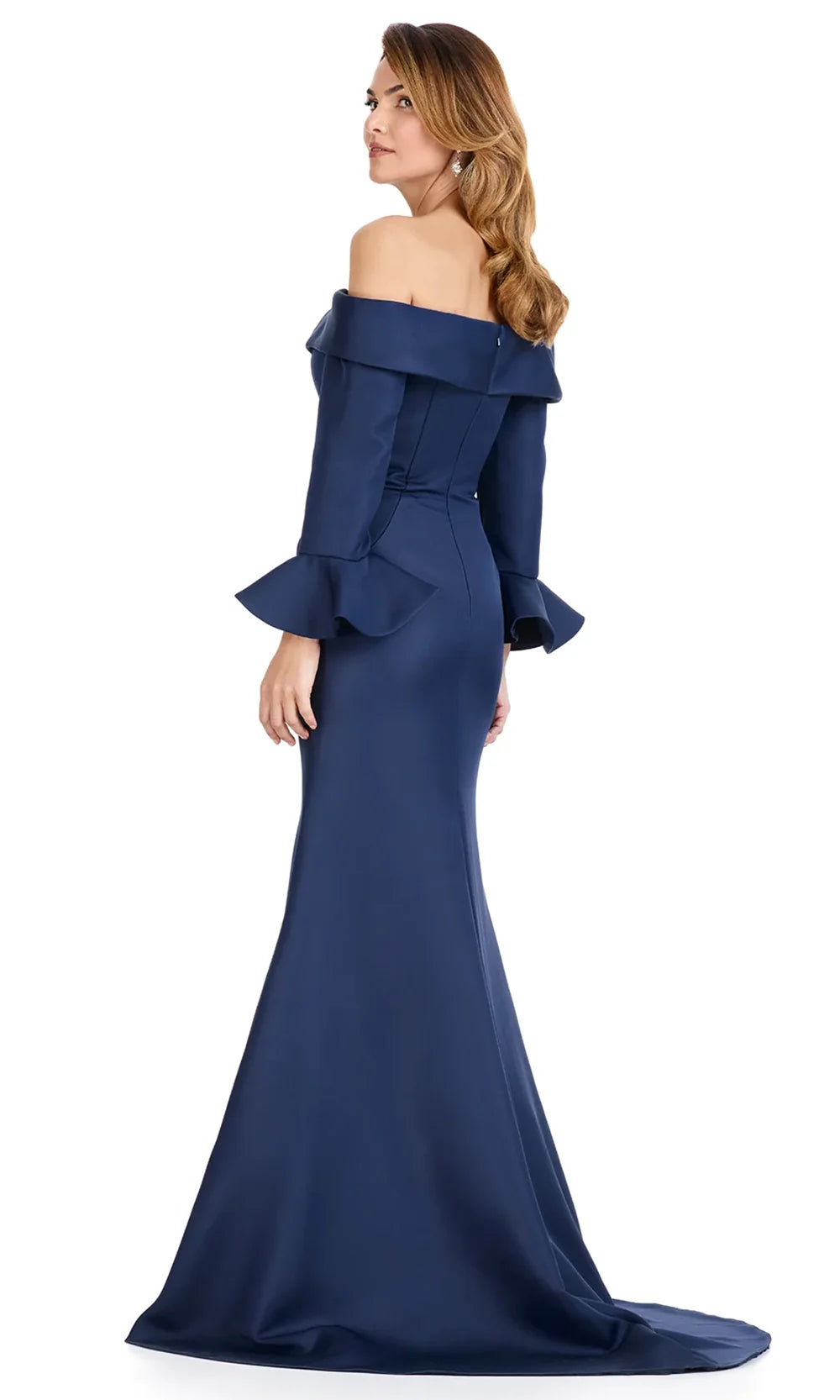 Ashley Lauren E12093 - Beaded Waist Off Shoulder Mermaid Dress in Navy