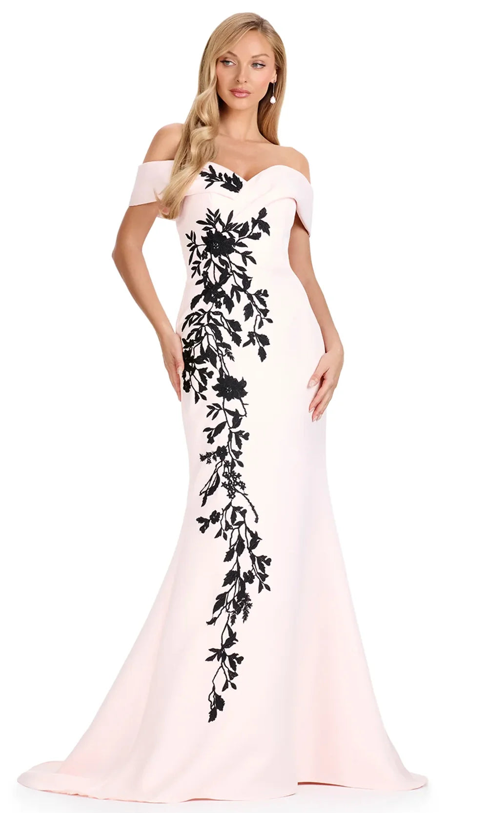 Ashley Lauren E12094 - Floral Embroidered Mermaid Sweetheart Dress in Blush
