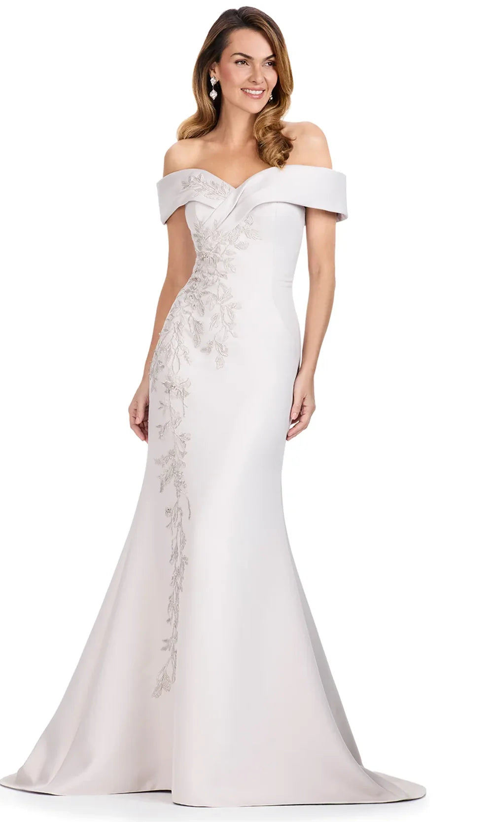 Ashley Lauren E12094 - Floral Embroidered Mermaid Sweetheart Dress in Marble