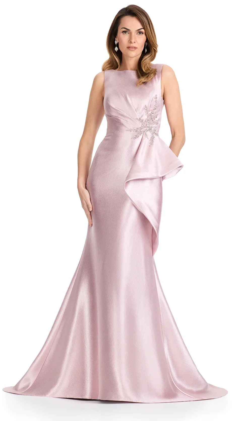 Ashley Lauren E12098 - Beaded Accent Bateau Mermaid Dress in Dusty Rose