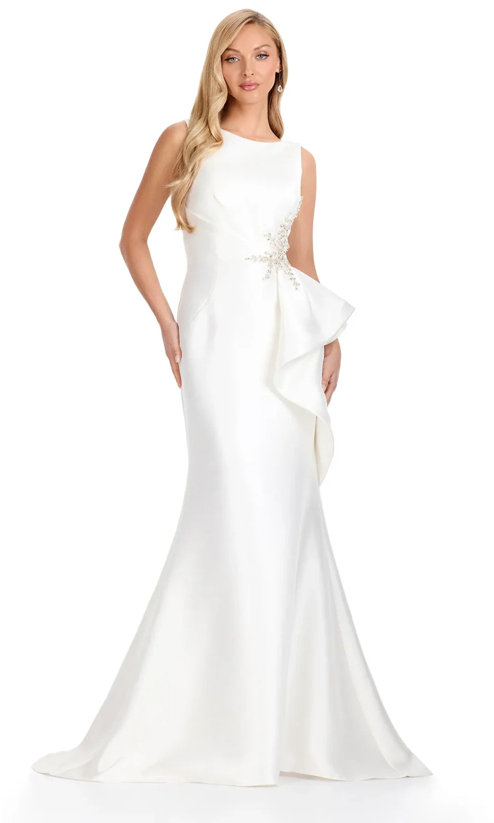 Ashley Lauren E12098 - Beaded Accent Bateau Mermaid Dress in Ivory