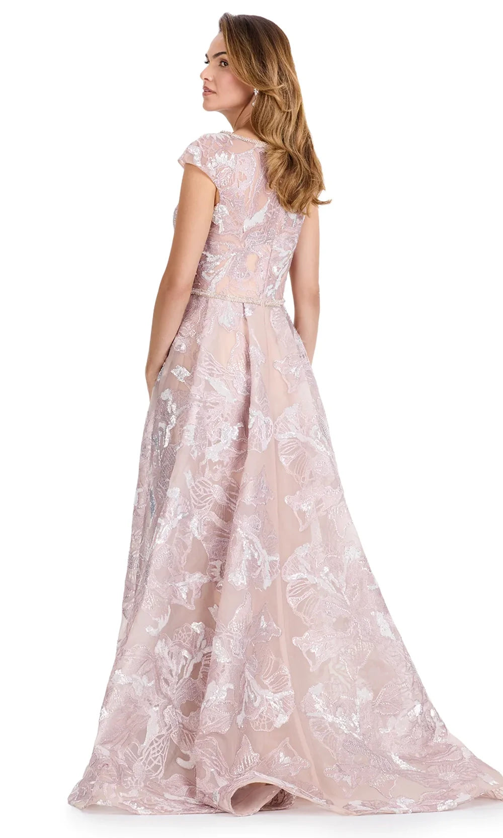 Ashley Lauren E12100 - Embroidered Cap Sleeve Pleated Gown in Mauve