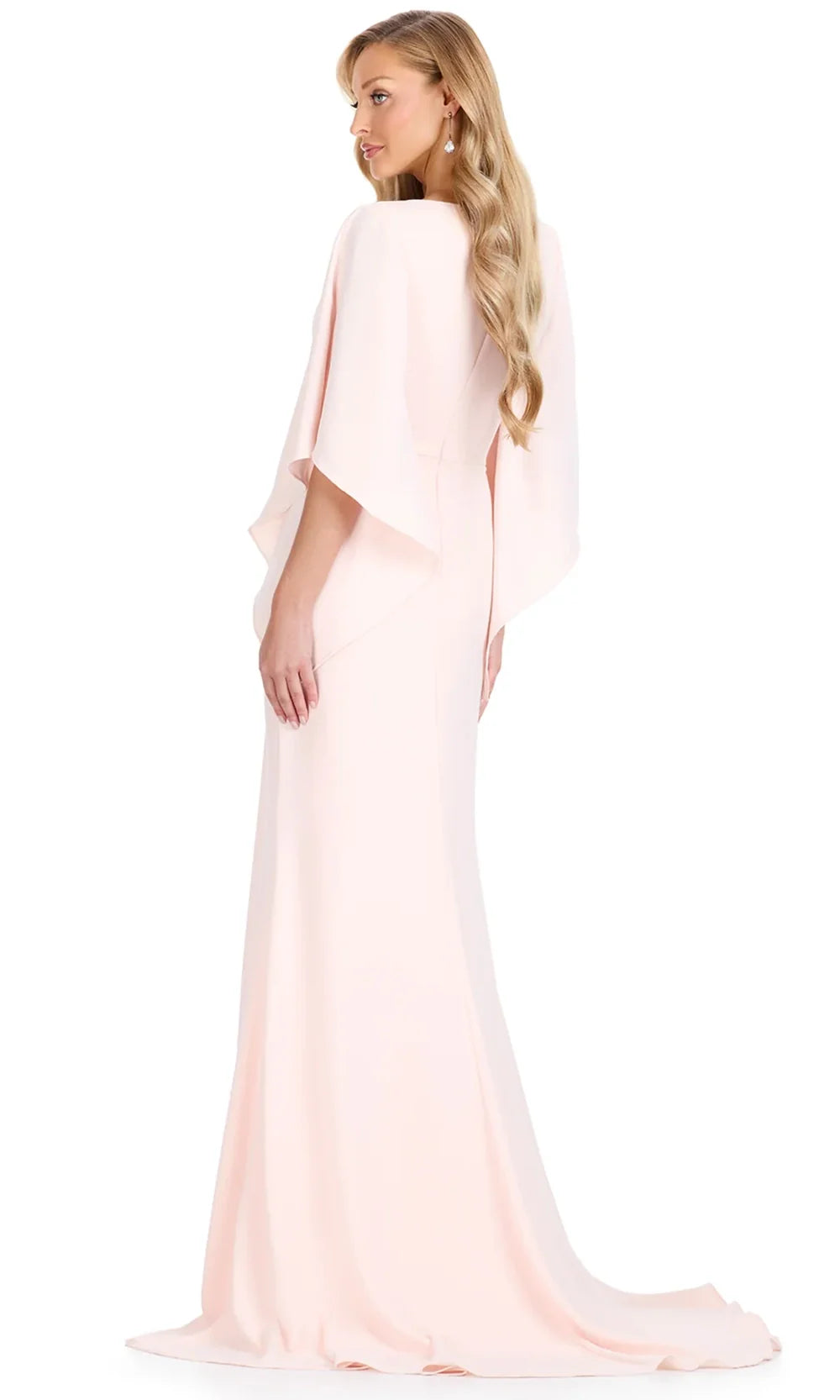 Ashley Lauren E12101 - Cape-Style Sleeve Beaded Crepe Dress in Blush