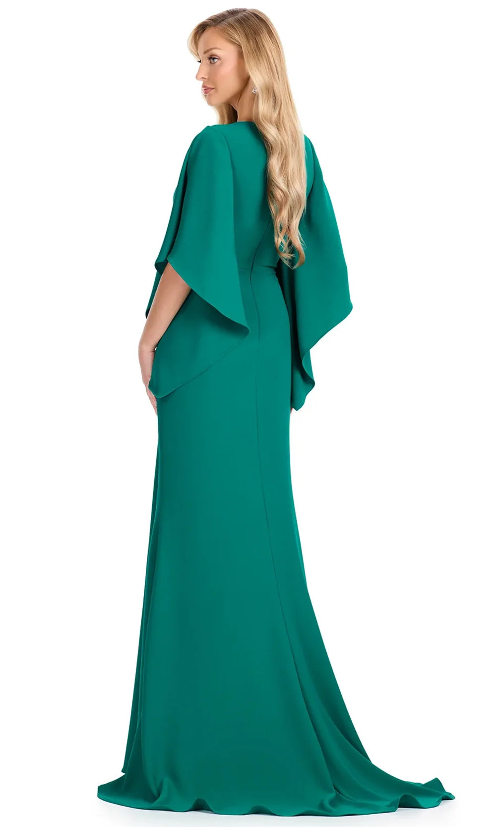 Ashley Lauren E12101 - Cape-Style Sleeve Beaded Crepe Dress in Jade