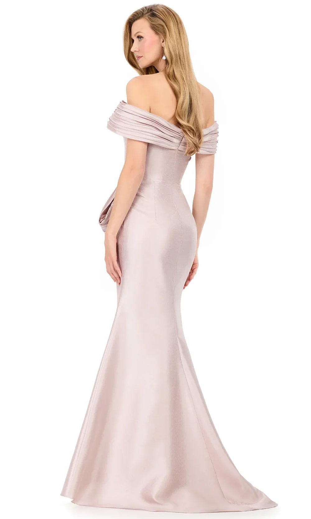 Ashley Lauren E12103 - Pleated Bodice Off Shoulder Mikado Dress in Marble